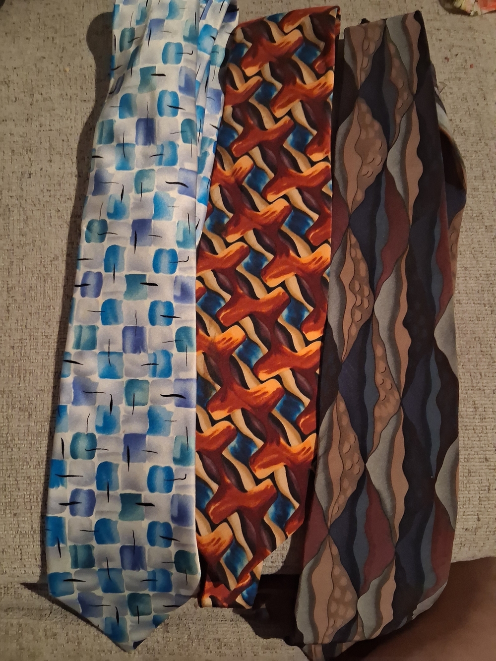 J.Garcia Men's Patterned Silk Necktie - Blue, Orange & Brown Set